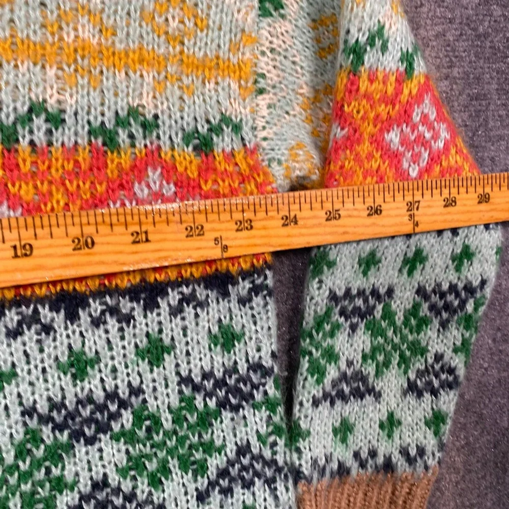 Vintage Charm Fair Isle Sweater Men Size S M Green Orange Geometric Knit‎